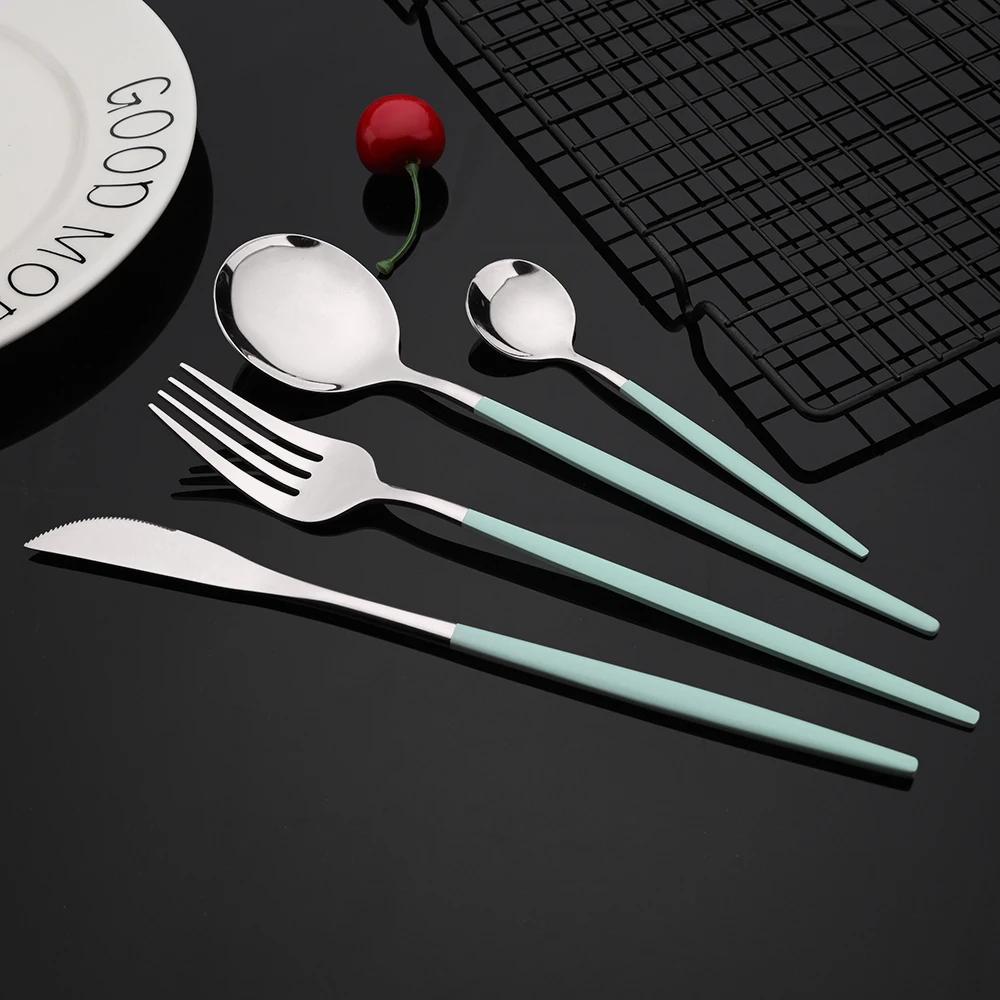 24Pcs Blue Silver Stainless Steel Dinnerware Set Kitchen Fork Spoon Knife Dinner Cutlery Set Western Flatware Tableware Set