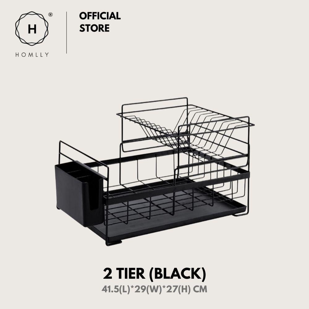 HOMLLY Kitchen 2/3 Tier Dish Drainer Removable Drying Rack