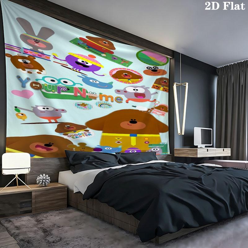 Hey Duggee Custom Name Wall Tapestry Aesthetic Wall Hanging Printed Fabric Blanket Decorative Tapestries for Bedroom Living Room Home Decor