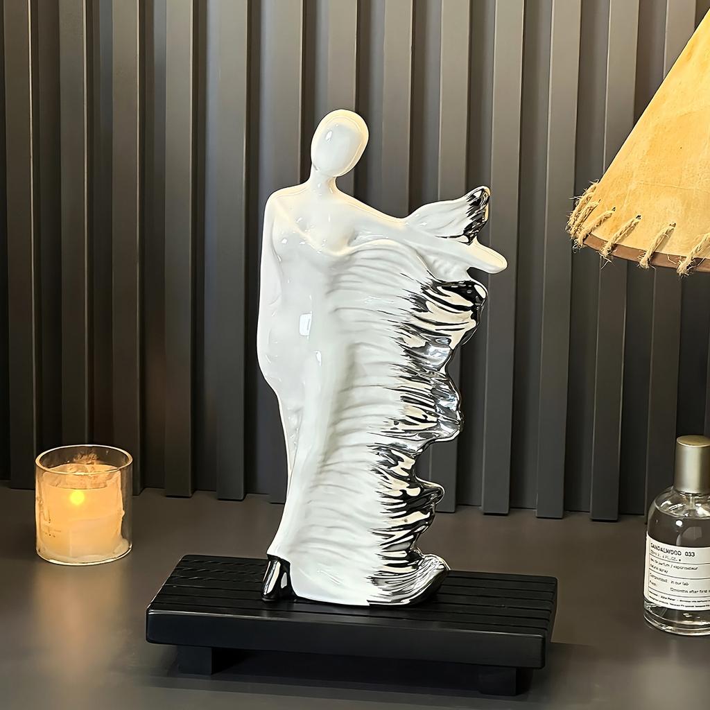 Elegant Ceramic Goddess Sculpture Silver Gradient Art Sculpture Light Luxury Figures Art Ornaments Decorated with Unique Gifts