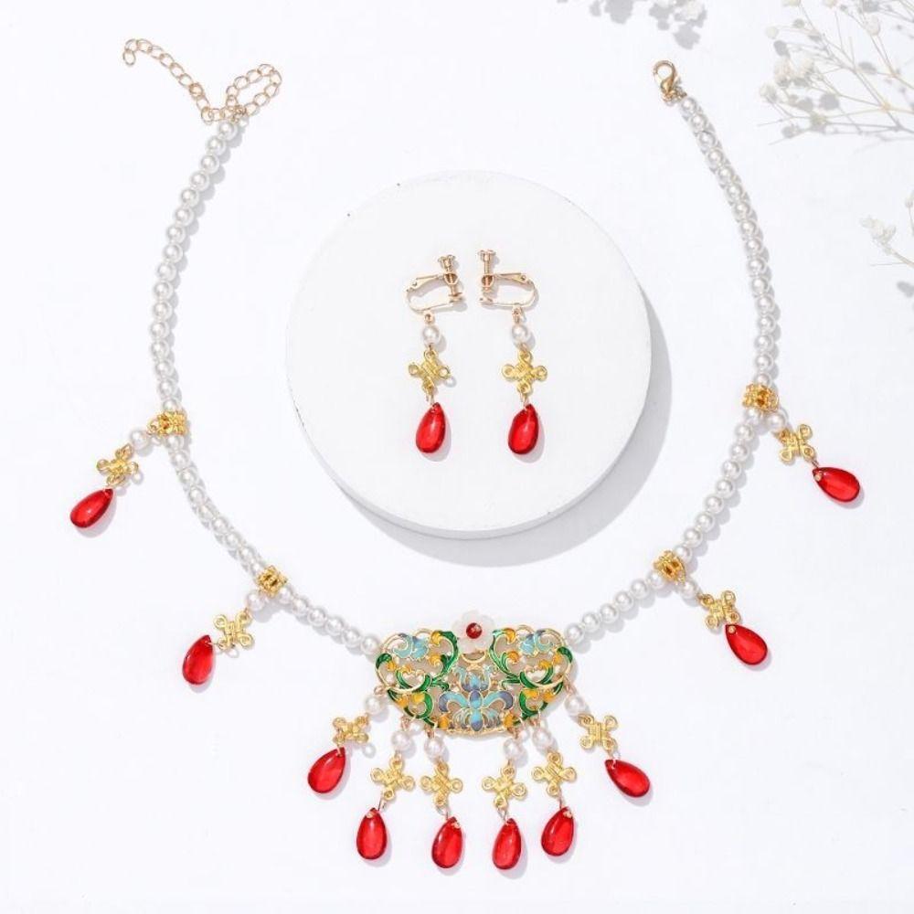 Rhinestone Pearl Jewelry Set Vintage Women Jewelry Suit Gifts Necklace Earrings Set  Gift