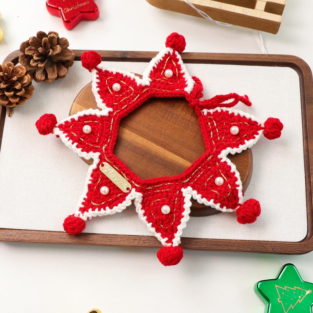 Pet Supplies Bib Hand Crocheted Snood Christmas Day Dog Cat Gold Label Saliva Towel Bib Collection