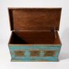 Wooden Trunk Chest Coffee Table Box  Blue Distressed Storage Chest with Carved Brass Panels Budha Handcrafted Storage Distressed Blue Chest