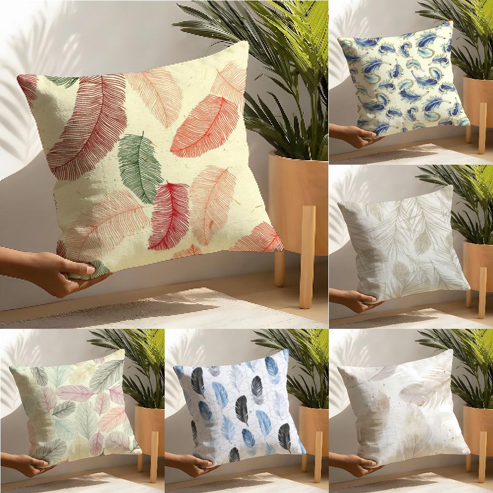 Light Beautiful Feather Pattern Pillow Case linen pillow case sofa home decor cushion cover cushion cove