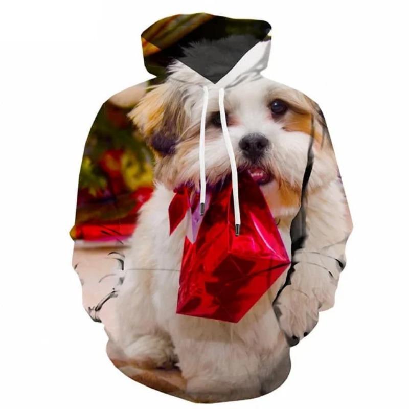 Christmas Cute Dog Hoodie For Men 3d Printed Animal Sweatshirt Harajuku Kids Hooded Tops Casual New Year Long Sleeves Hoodies