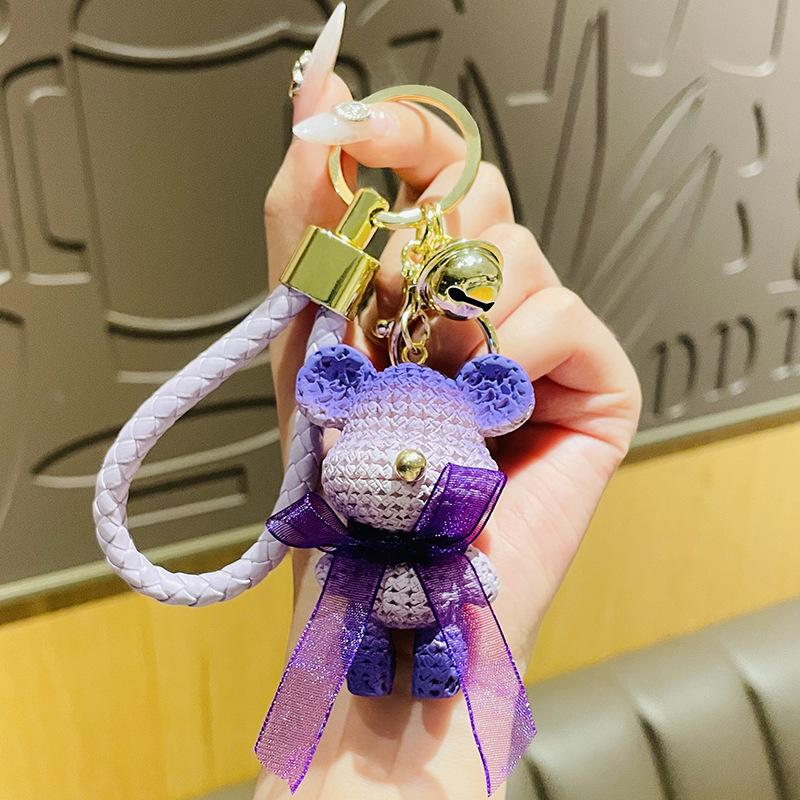 

Милый брелок с медведем, разноцветный лук, колокольчик, полимерный брелок, кукла, сумка, подвеска, праздничное кольцо для ключей от автомобиля для девочек, подарок