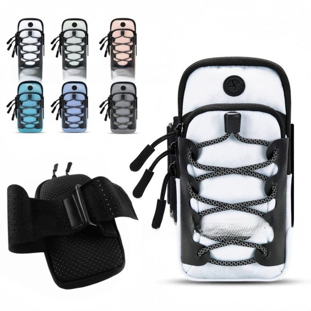 Double Zipper Sports Arm Bag Reflective Cord Trim Wrist Pouch Wear-Resistant Phone Armband Fitness