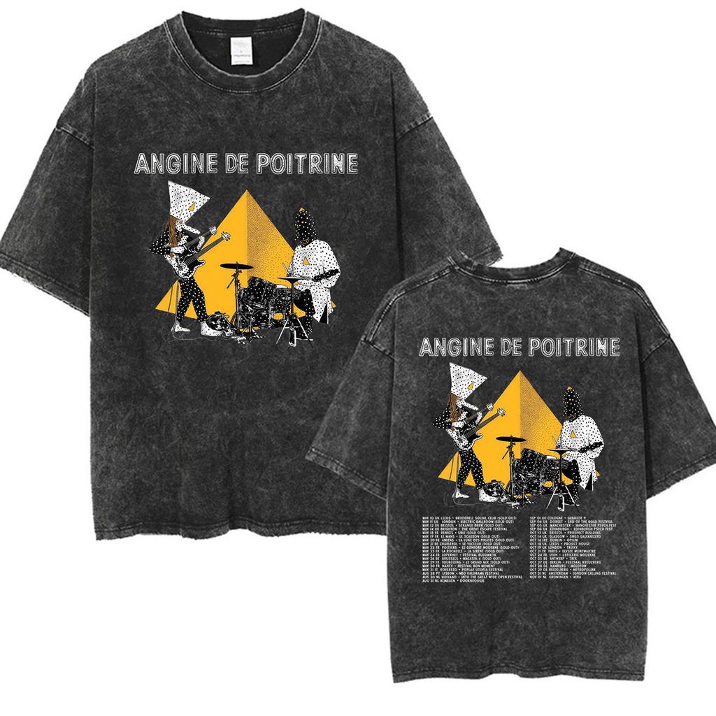 Rock Band Angine De Poitrine Vintage Washed T Shirts Mens Women Fashion Gothic Short Sleeve Tshirt Punk Hip Hop Clothing Tees