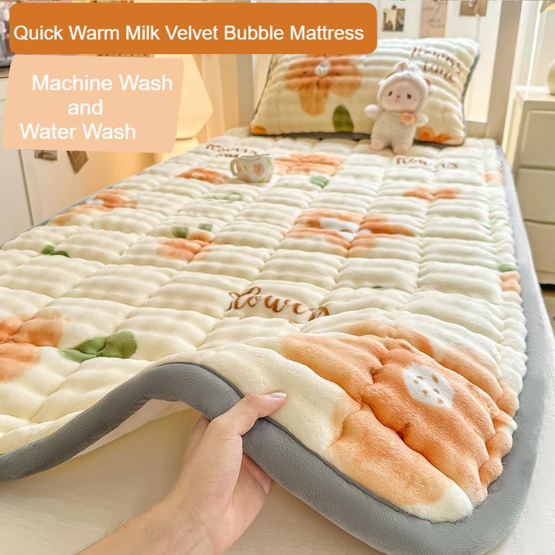 1pc Soft Milk Velvet Bubble Fleece Mattress Designed for Winte Ideal for Students&Seasonal Use Warm Plush Quilted Mattress Cover
