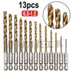 13-Piece Titanium Coated Hex Shank Twist Drill Bit Set (1.5-6.5mm) - High-Speed Steel for Woodworking