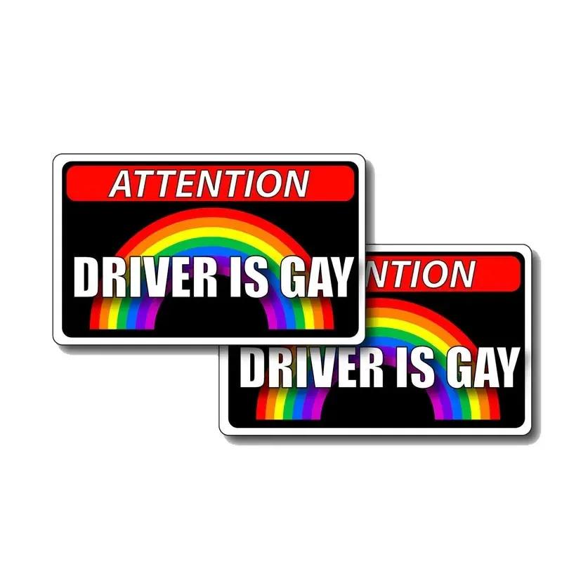 11.5x7.6CM Driver Is Gay Car Hood Creative Decals Auto Both Side Body Cover Scratches Stickers Window Trunk  Attention Mark