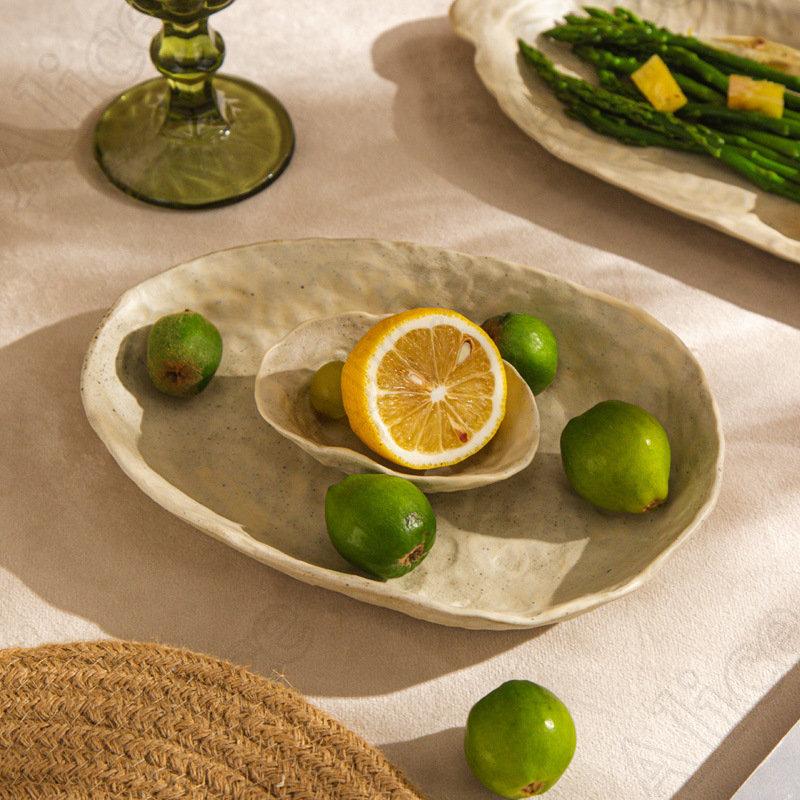 Creative Irregular Dishes and Plates Sets Vintage Hand Pinch Texture Tableware Feature Hotel Dinner Plates Dessert Bowl Home