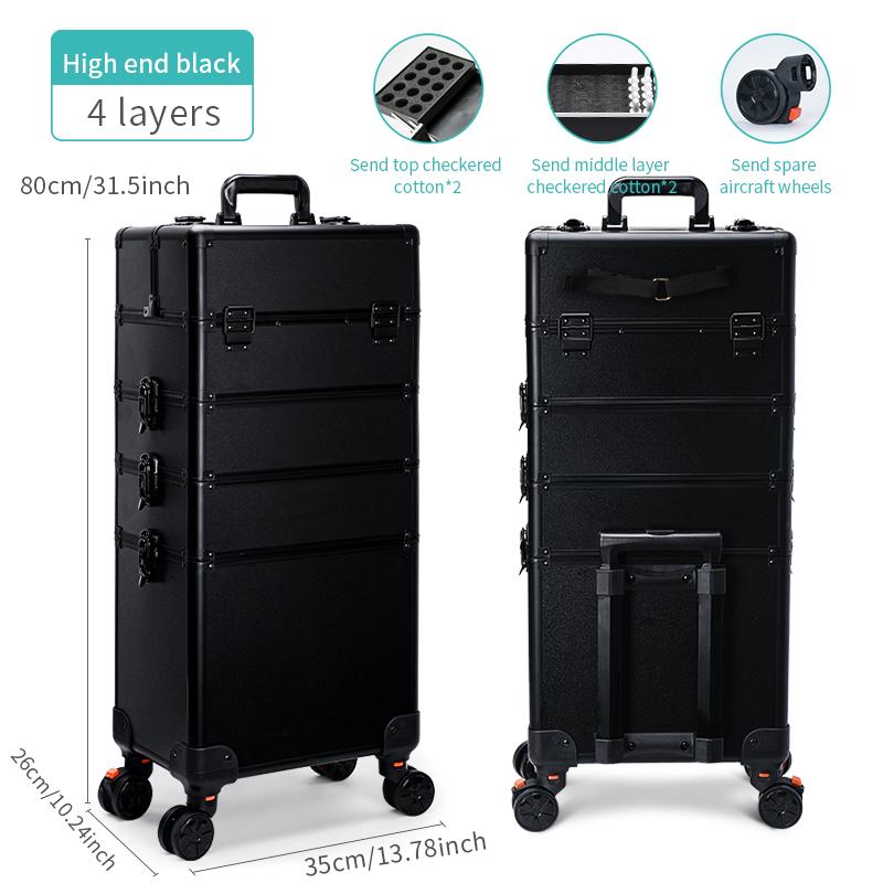 Multifunctional 4-TierProfessional Makeup Case, Foldable Cosmetic Case for Hair Stylists, Beauticians, Nail Tech Students