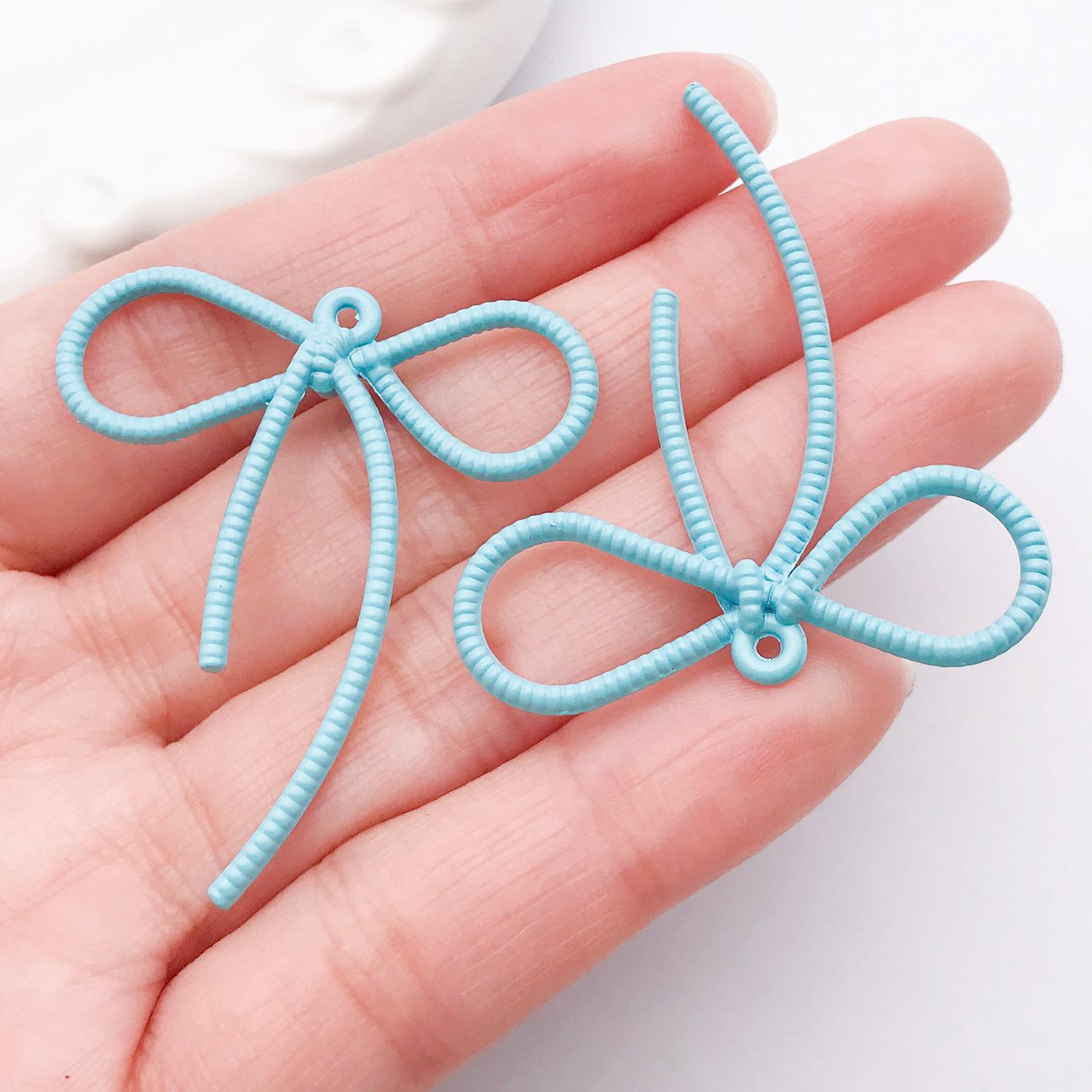 Color Painted Zinc Alloy Hollow Bow Ribbon Charm Pendant for DIY Earrings Hair Accessories