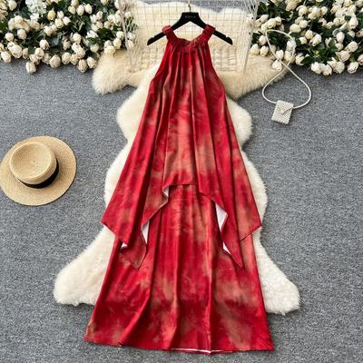 Women's Off-the-neck Dress French Loose Style Irregular Vacation Dress