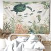 Green Turtle Small Fish Seaweed Tapestry Wall Hanging Natural Art Scenery Bohemian Dormitory Bedroom Home Decor