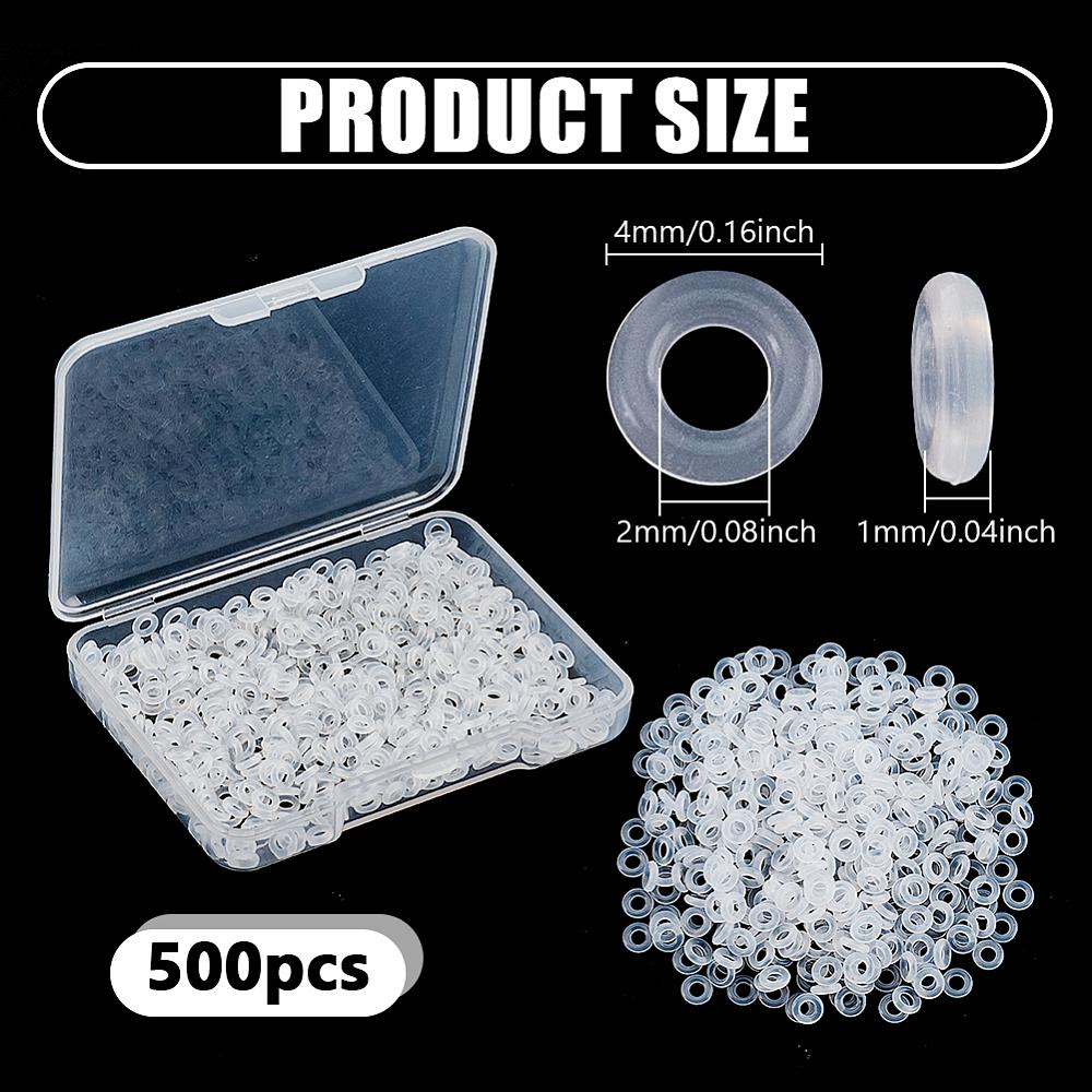 500Pcs Silicone Spacer Beads, Disc, Clear, 4x1mm, Hole: 2mm