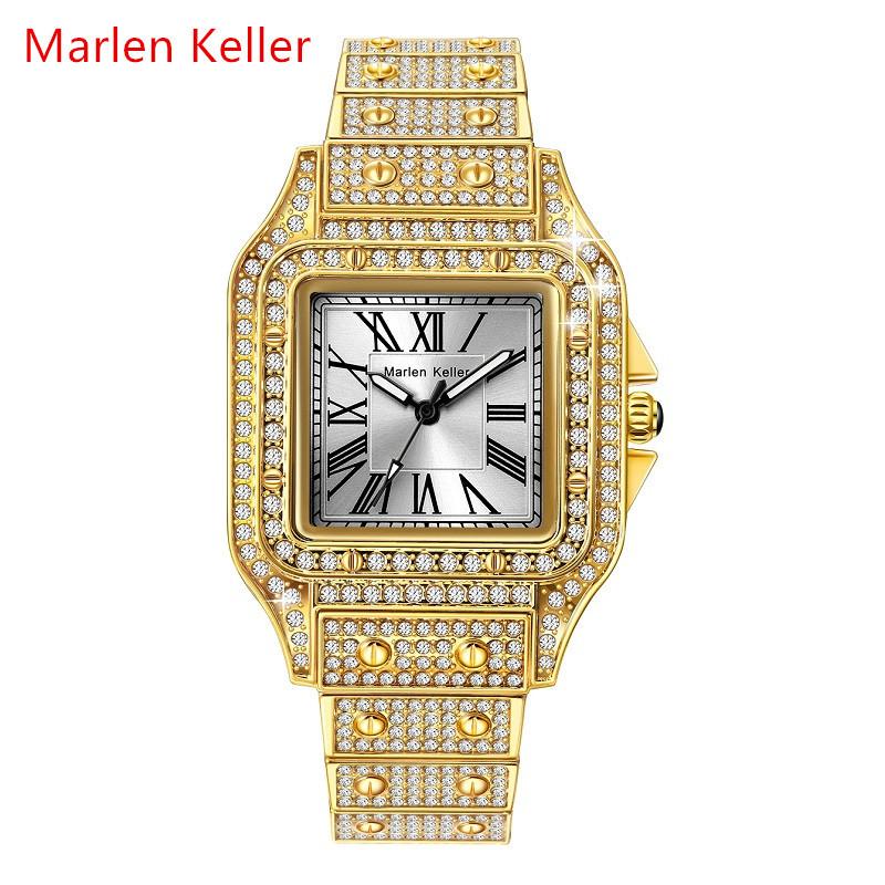 Dámské hodinky Módní Luxusní Křemenné Náramkové Hodinky pro Dámu Ciferník s Diamanty Hodiny z Nerezové Oceli