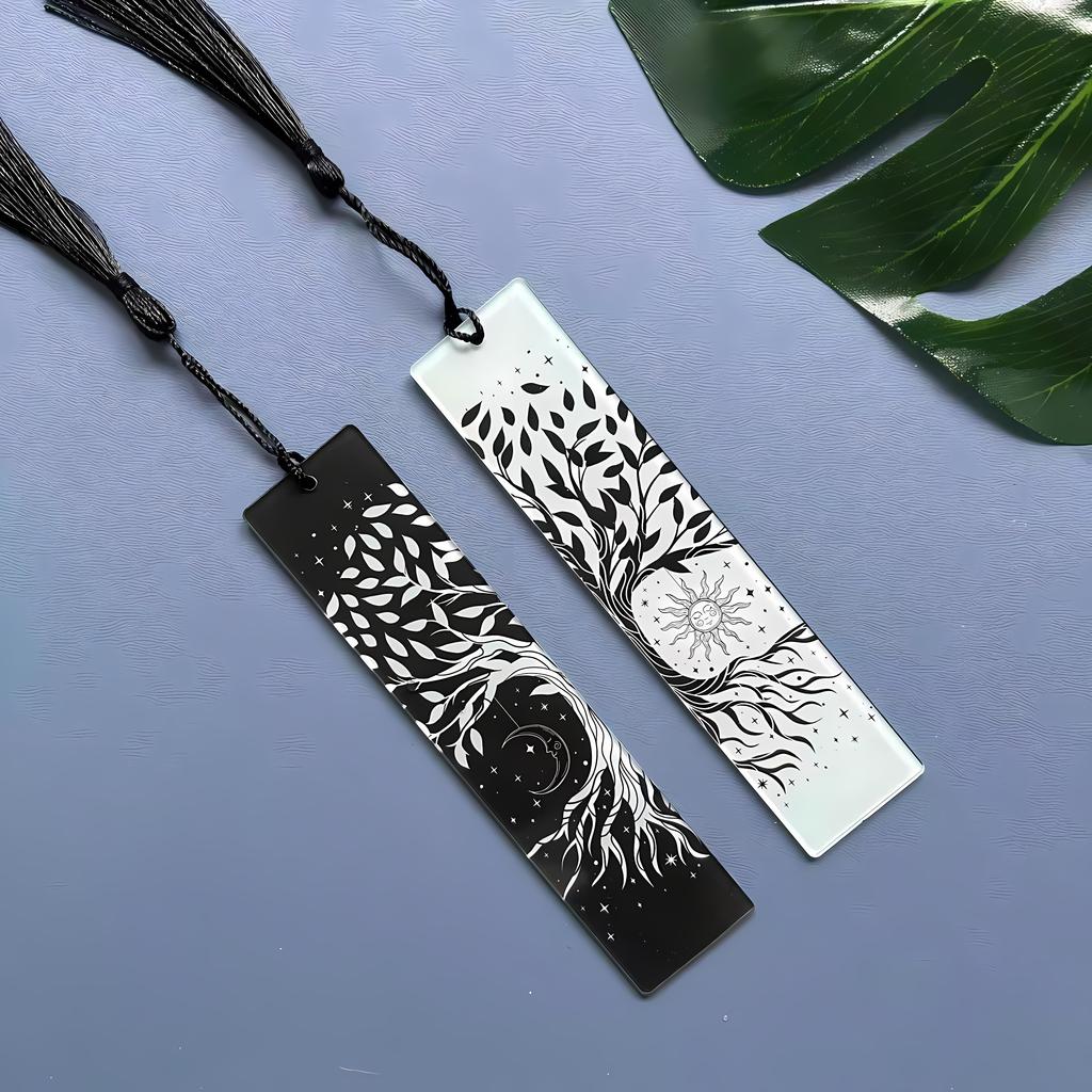 8pcs Acrylic Bookmarks Student Learning Supplies Stationery Gifts Decor Gifts Book Office Tree of Life Moon Tarot Element Patter
