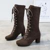 Autumn and winter tall knight boots fashion suede lace-up round head thick heel wish high heel martin boots women