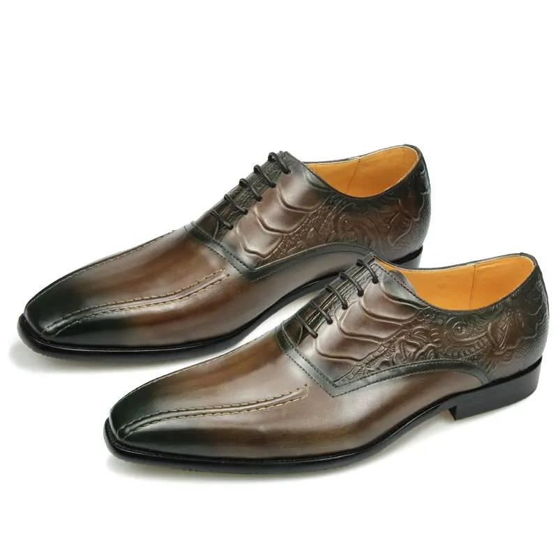 Fashion Men's Dress Genuine Leather Shoes Breathable Lace Up Fashion Man Shoe Formal Business Casual Holiday Party Office Leather Shoes