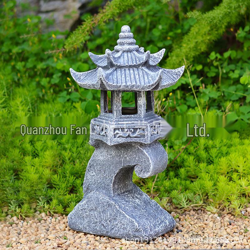 Zen Style Imitation Stone Pagoda Lantern: Chinese Courtyard Garden Art Ornament.