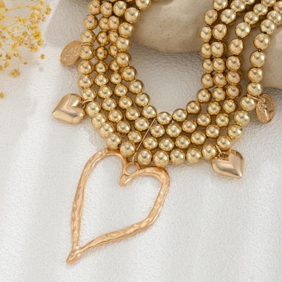 Women Necklace Multi-layered Big Hollow Heart Pendant Vintage Exaggerated Style Adjustable Length Polished Alloy Club Party