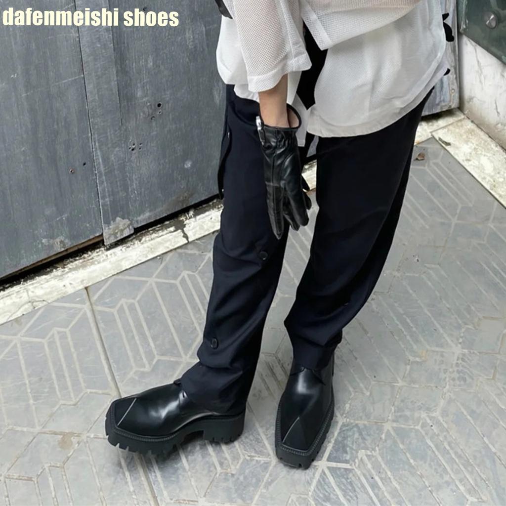 Fashion Rhino Horn Platform Real Leather Shoes for Women Black Lace Up Square Toe Fashion Shoes 2025 New Novelty Derby Shoes