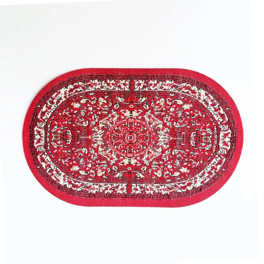 1:12 Scale Dollhouse Carpet Playing House Decor Floor Coverings Floral Pattern Mat Doll Accessories Miniature Weaving Rug