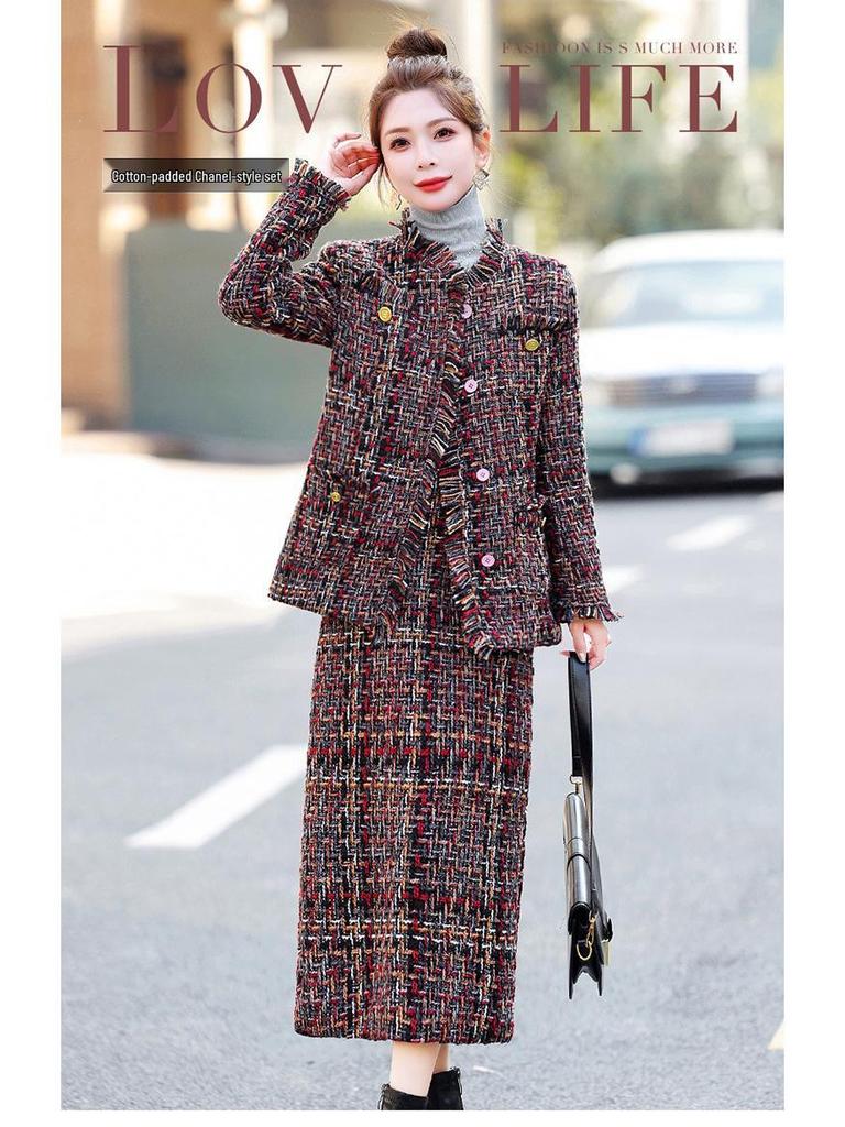 Schickes Winter-Plaid-Jacken- & Rock-Baumwollset HM2872