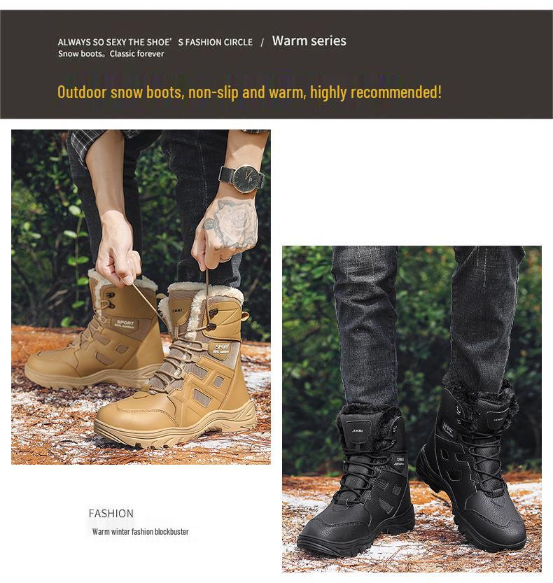 Men's Winter Snow Boots: Plus Velvet Lined, Warm, Cozy Cotton, Cross-Border, Large Size, Hiking & Combat Boots, Desert Style.