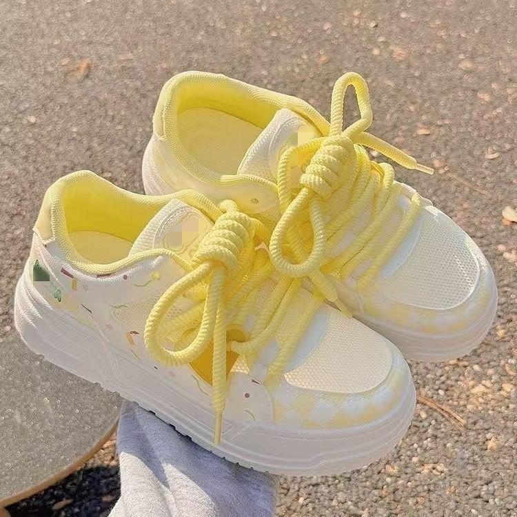 High-value love spring and summer mesh platform single shoes niche students commuting tide board shoes 35 жёлтый