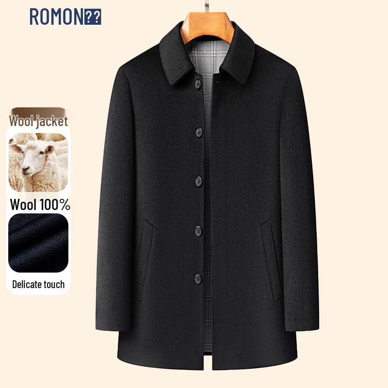 ROMON Men's 100% Wool Business Casual Overcoat