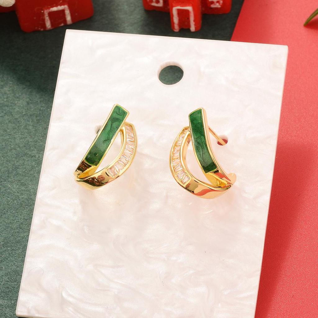 High-End Green Heart Retro Drip Oil Earrings - Autumn/Winter Fashion