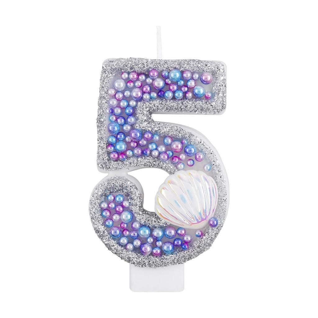 Birthday Candles, Pink Shell Sequins Blue Purple Pearl Boy Girl Birthday Cake for Mermaid Birthday Theme Birthday Decorations