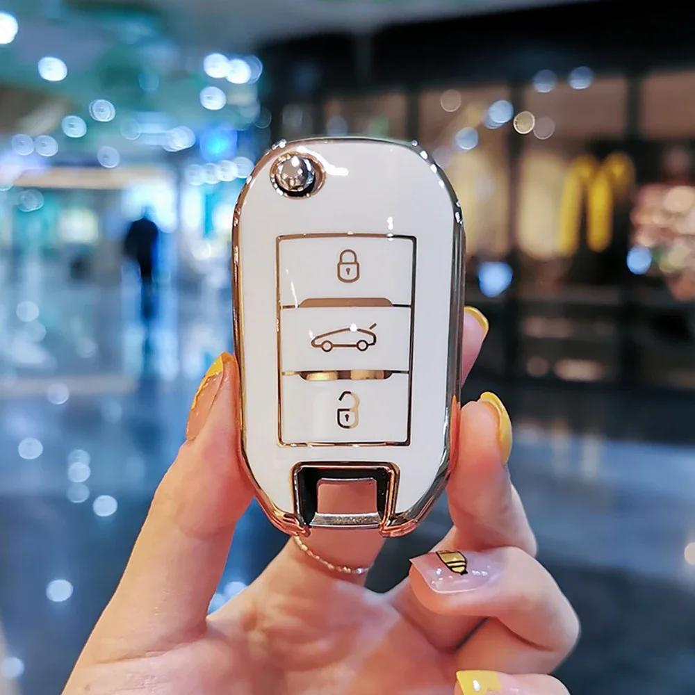 Key Case for Car Soft TPU Car Flip Key Case Full Cover Holder For Peugeot 3008 208 308 508 408 2008 307 4008 For Citroen C4 C4L