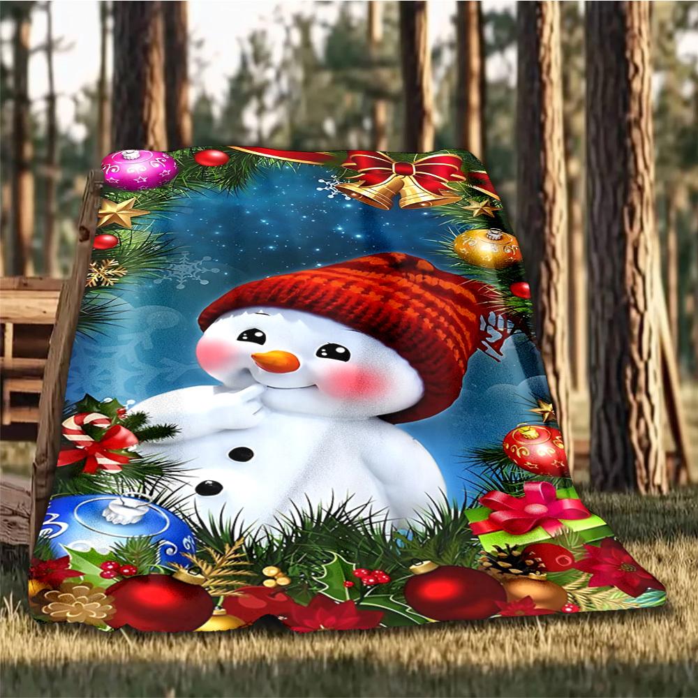 1pc Christmas Snowman Outdoor Personalized Flannel Blanket, Soft, Lightweight Personalized Flannel Blanket, Digital Printing,