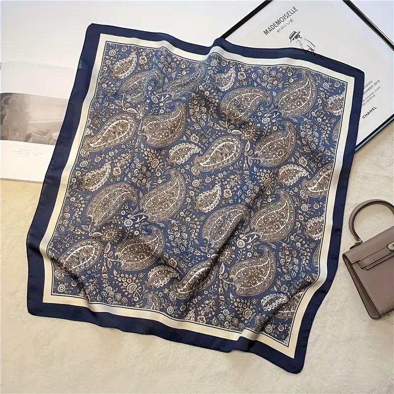 Women's Korean Style Retro Printed Imitation Silk Scarf for Professional and Casual Use