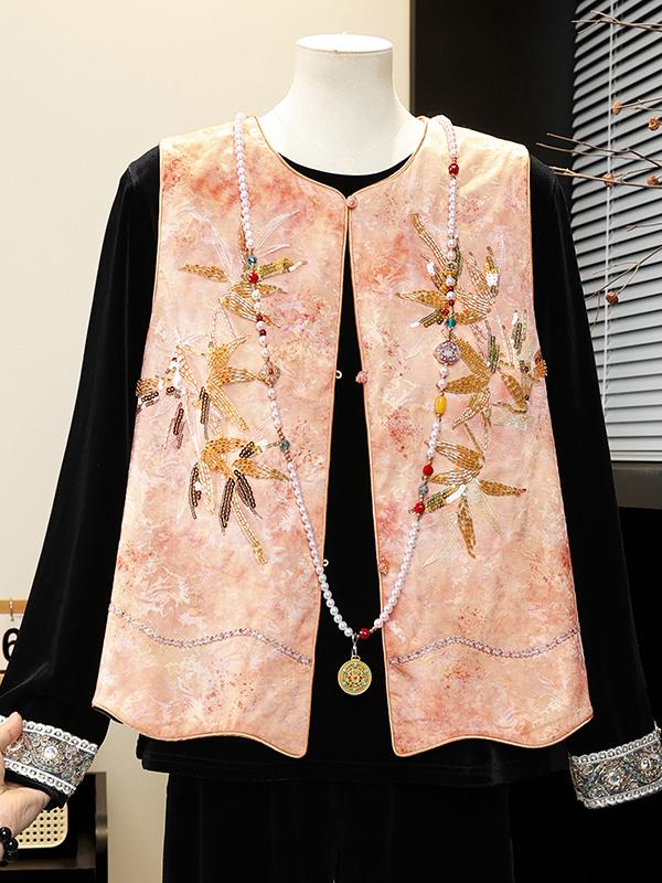 Chinese Style Embroidered Women's Tang Suit Vest with Frog Buttons