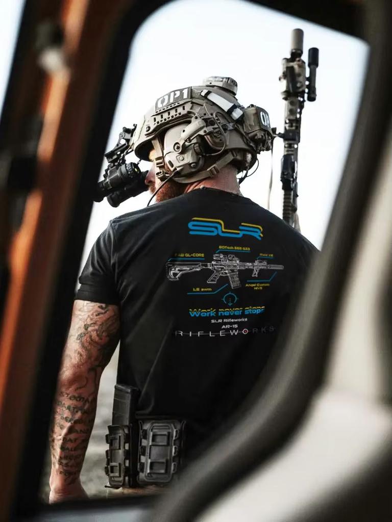 Großer Baumwoll Herren US Combat Team Trainingsanzug AR15 Taktisches Schießen Militärfan Kampftrainingsanzug Kurzarm T-Shirt