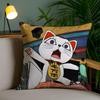 D-Dan Da D-Dan Lucky Cat Cushion Cover Soft Short Plush Double-Sided Printing Home Decor Machine Washable Pillow Case Gift