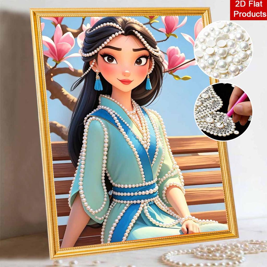 Disney Pearl Painting Ebony Mulan Portrait for Beginners and Adults, DIY Pearl Diamond Art Painting Kit for Home Wall Decor Gifts