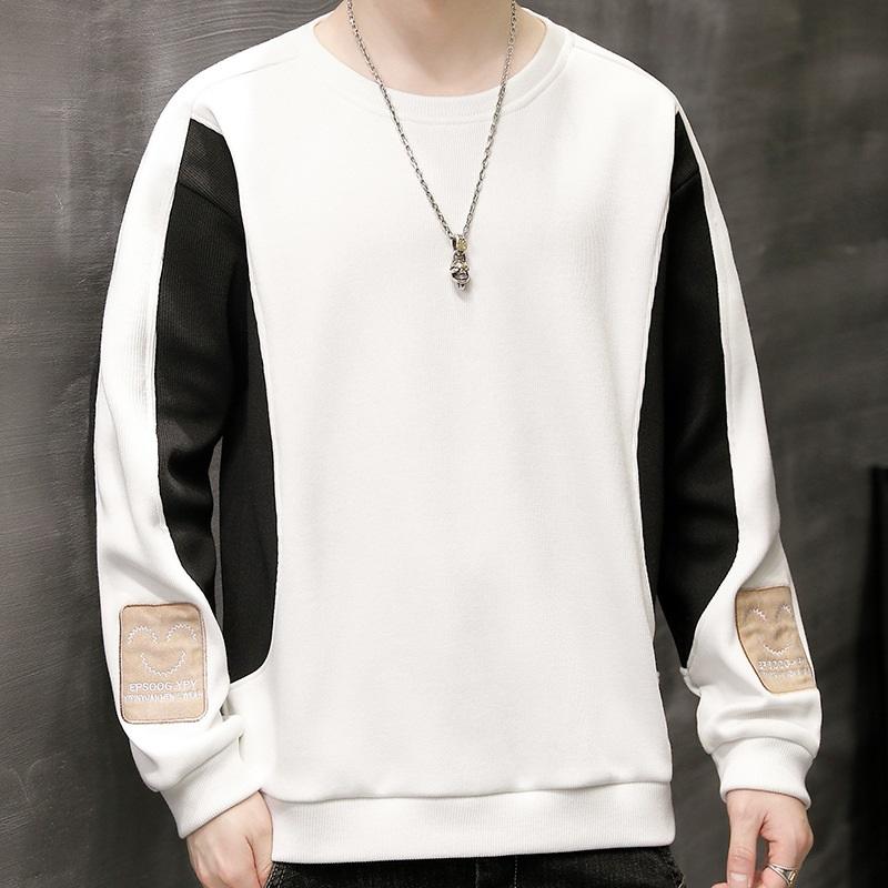 Men's Color Block Sweatshirt Contrast Panel Pullover Loose Fit Casual Top With Patches Streetwear