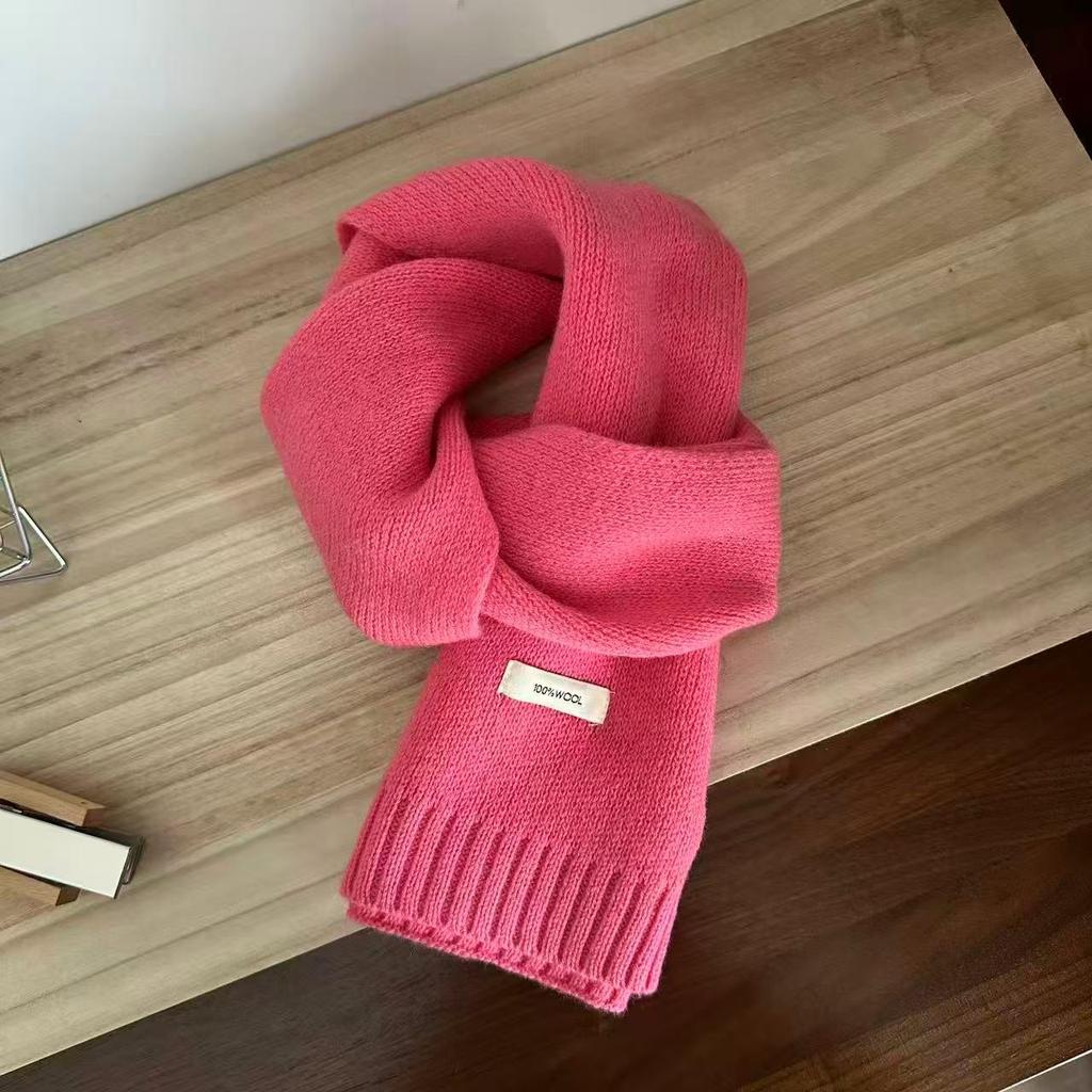 100% Wool Knit Cashmere-Style Scarf: Versatile Solid Color for Men and Women, Korean Winter Fashion