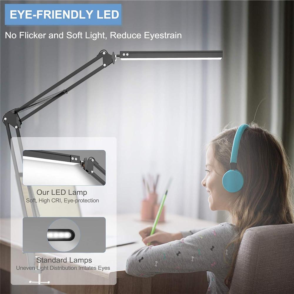 LED Desk Lamp Swing Arm Desk Light with Clamp 3 Lighting 10 Brightness Eye-Caring led Reading Desk Lamps for Home Office lights