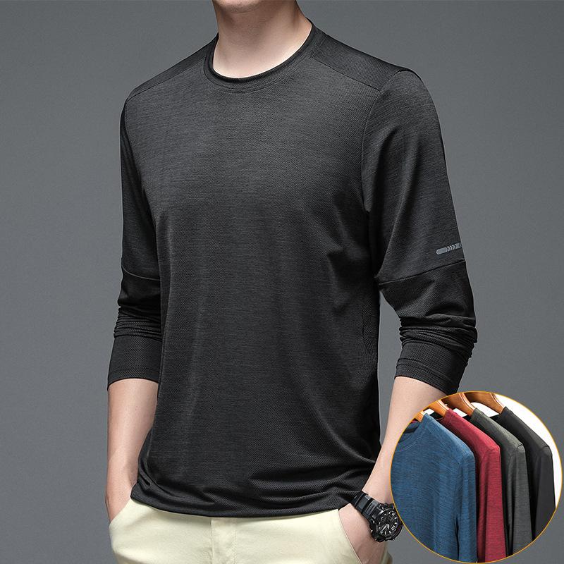 Ultra-thin Men's Ice Silk Outdoor Sports Quick-drying Long-sleeved T-shirt High-elastic Yoga Running Suit Men