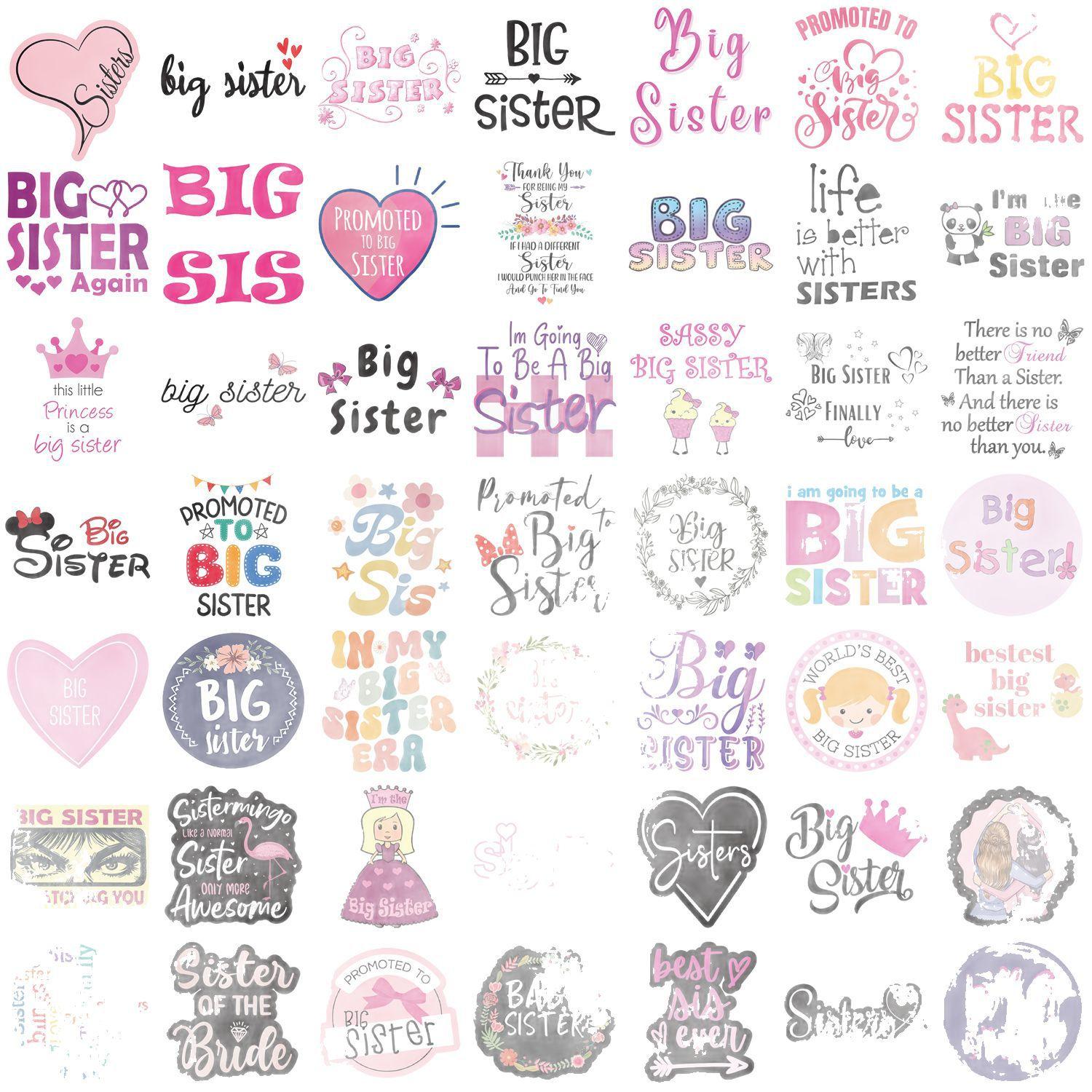 

50 Pink Big Sister Creative Stickers DIY Decorative Guitar Laptop Suitcase DIY Waterproof