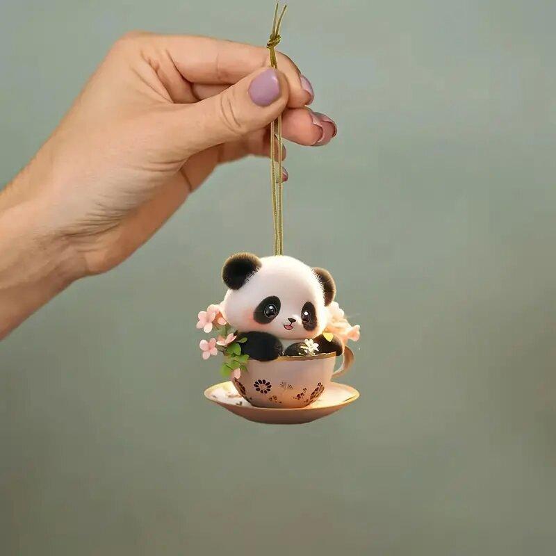 2D Acrylic Car Pendant Cute Panda Swing Auto Rearview Mirror Hanging Ornaments Cartoon Decor Auto Accessories