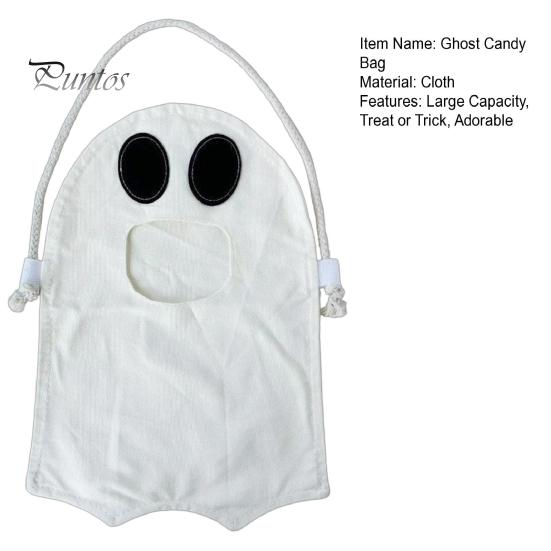 Lightweight Candy Carrier Halloween Ghost Bag for Kids, Cute Fabric Treat or Trick Decorative Holiday Tote with Handle, Spooky Snack Goodie Bags Party
