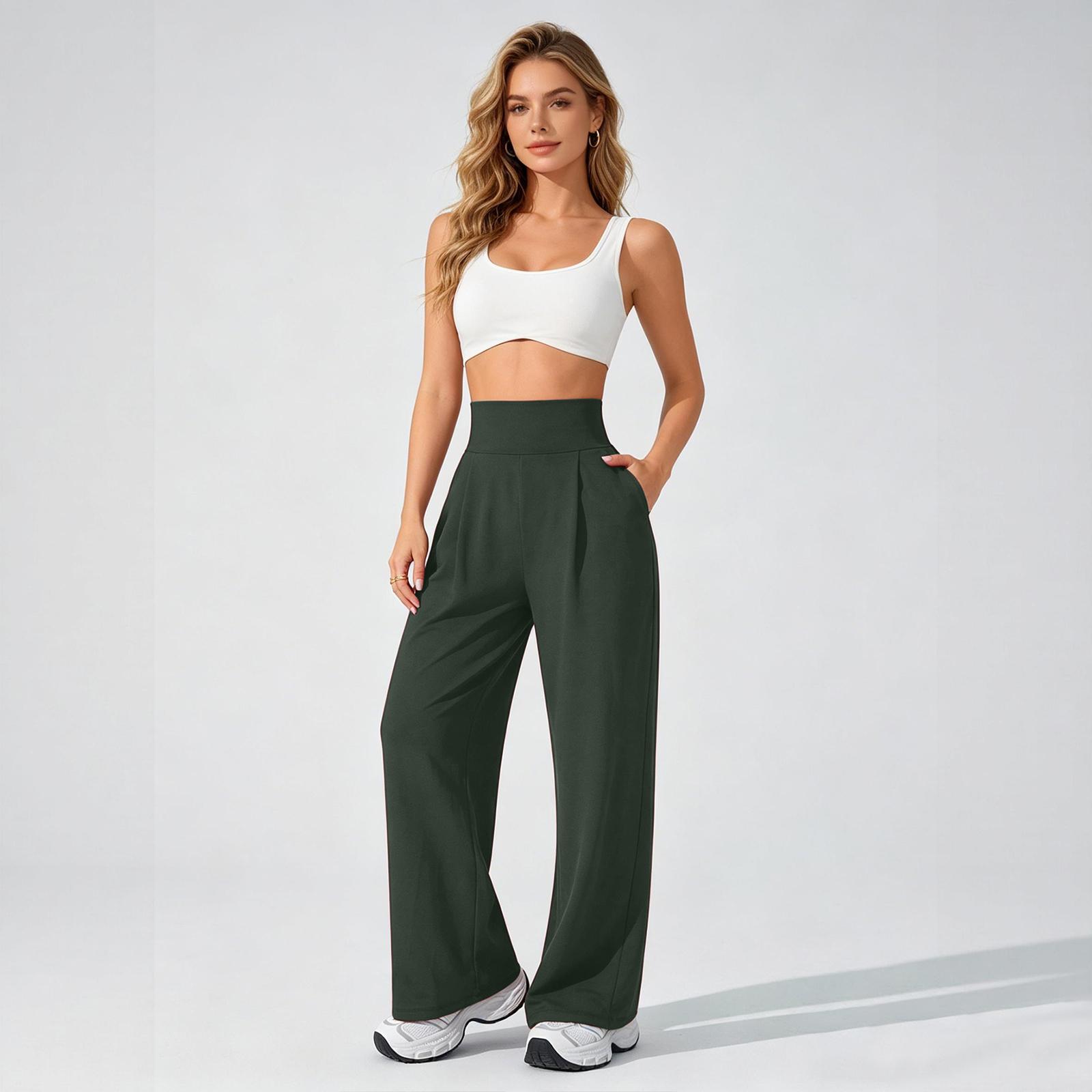 

High Waist Wide Leg Yoga Pants for Women Loose Fit Elastic Waistband Relaxed Lounge Workout Trousers with Pockets XL